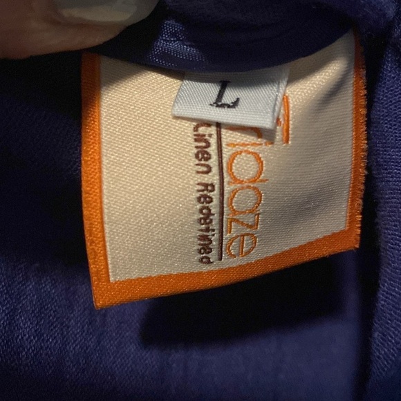 Fridaze 100% Linen button down Tunic Blouse Womens L Purple asymmetric Lagenlook - Picture 5 of 10